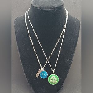 2 Pretty Disc Charm Necklaces,  925 mark , Beautiful Color
